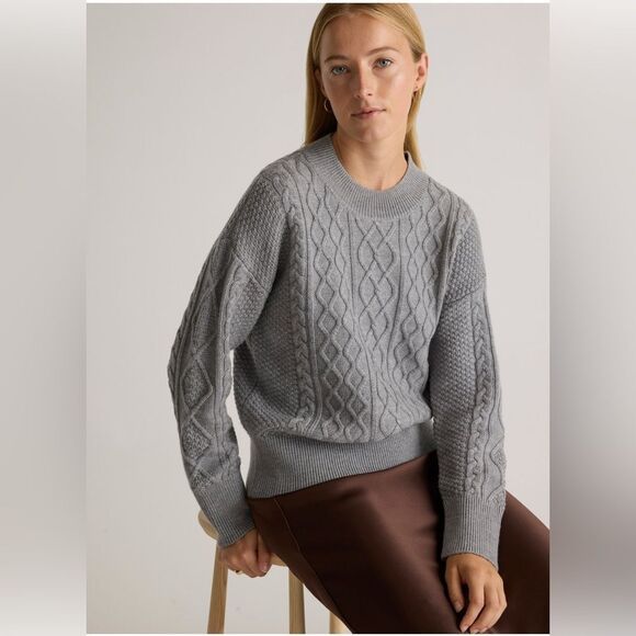 Quince Australian Merino Wool cable knit crew neck in heather Gray Small - Picture 1 of 9
